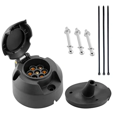 Afbeelding van SPARKMOTO 7 polig aanhangerstopcontact, ISO1724,12 V, polig, met afdichting, isolerende en waterdichte set voor aanhangerstopcontacten, polige bus auto, camper, trekhaak (rond)