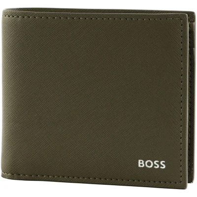 Afbeelding van BOSS Leren portemonnee Zair 4 CC Coin Wallet Open Green kaki