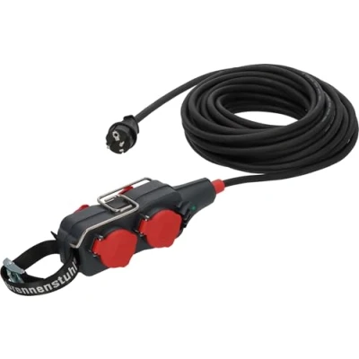 Afbeelding van Brennenstuhl Professional stekkerblok met verlengsnoer/verdeeldoos 4 voudig (15m kabel in zwart, bouwplaatsgebruik en permanent buitengebruik, IP54, contactdozen 45 opstelling)