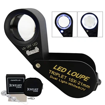 Afbeelding van 10x Vergrootglas Sieraden Loep LED UV Licht 21mm Achromatische Triplet Lens Optische Glas Pocket Gem Tool Juwelier, Stempel Filatelist, Munt Numismatische
