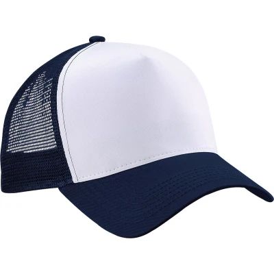 Afbeelding van Beechfield Heren Half Mesh Trucker Cap / Hoofddeksel (2 stuks) (Franse marine Wit)