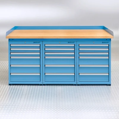 Afbeelding van Datona Werkbank PRO Bamboe Werkblad 18 Lades 200 Cm Blauw (200 x 64 95 cm)