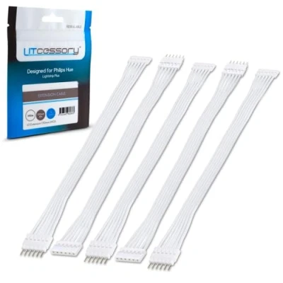 Afbeelding van Litcessory Verlengkabel voor Philips Hue Lightstrip Plus (150mm, 5 Stuk, Wit STANDARD 6 SPELD V3)