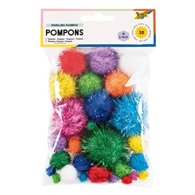 Afbeelding van folia 50311 pompons &quot;Sparkling Rainbow&quot;, 30 pluizige ballen gesorteerd in verschillende maten en kleuren, ideaal voor kleurrijke knutselwerkzaamheden
