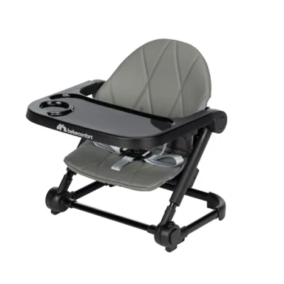 Afbeelding van Bebeconfort Moly, zitverhoger voor baby en peuter, 6 maanden 3 jaar, 9 15 kg, lichtgewicht draagbare stoelverhoger, compact inklapbaar, instelbare hoogtes, eetbladposities, Tinted Gray
