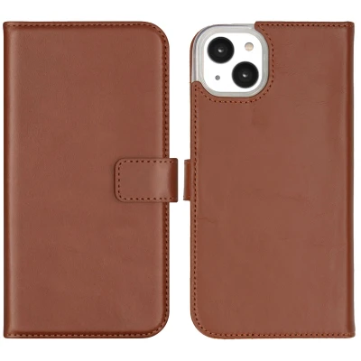 Afbeelding van Apple iPhone 14 Plus Hoesje Echt leder Selencia Bookcase Lichtbruin Telefoonhoesje