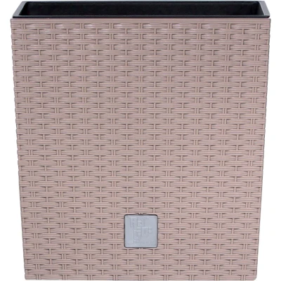 Afbeelding van Kunststof Rato rotan bloempot/plantenpot met binnenpot taupe 20 cm Bloempotten voor binnen en buiten