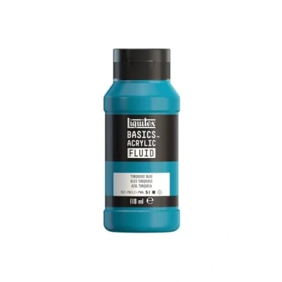 Afbeelding van LIQUITEX 8870402 Basics Fluid acrylverf met vloeiende consistentie sneldrogend lichtecht waterbestendig op waterbasis fles van 118 ml turquoise