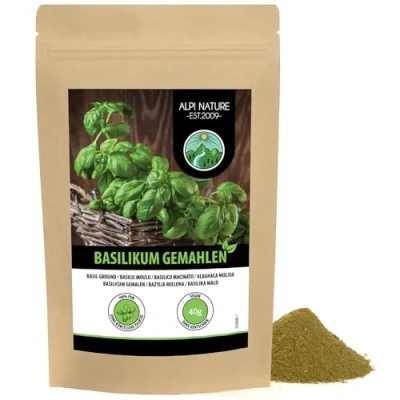 Afbeelding van gemalen basilicum (40 g), basilicumpoeder, 100% natuurlijk en zonder toevoegingen, basilicumpoeder voorzichtig gedroogd