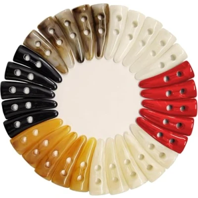 Afbeelding van 30X 6 Kleuren Hoorn Imitatie Tand Toggle Knoppen Compatibel met Jas Blazer Cream Bone 5cm