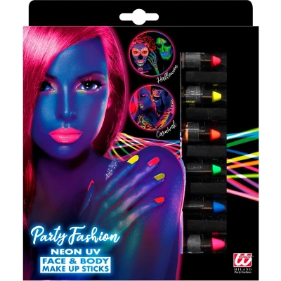 Afbeelding van Widmann Spaans &amp; Mexicaans Kostuum Set Van 6 Neon Make Up Potloden multicolor Halloween Verkleedkleding