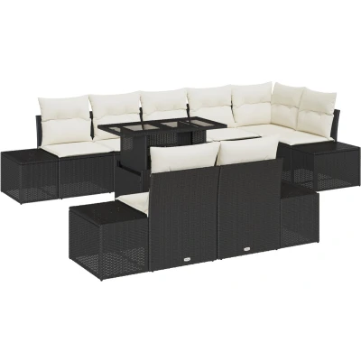 Afbeelding van vidaXL Tuin Sofa Set van 9 Zwart frame met crèmekleurige kussens