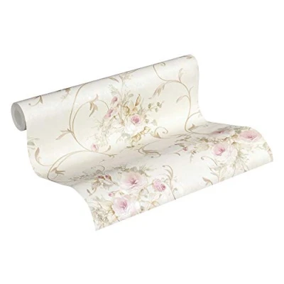 Afbeelding van A.S. Création Vliesbehang Romantico behang met romantische rozen bloemen 10,05 m x 0,53 crème groen roze Made in Germany 304202 30420 2