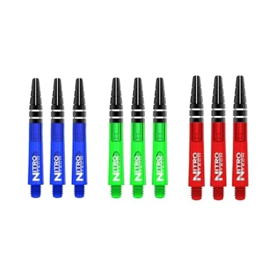 Afbeelding van RED DRAGON Nitrotech Selectiepakket 2 Groen, Blauw en Rood Korte Dartschachten 3 sets per pakket (9 in totaal)