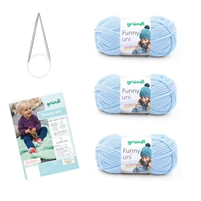 Afbeelding van Gründl Complete gebreide set Funny wol, polyester, pastelblauw, 29 x 19 8 cm