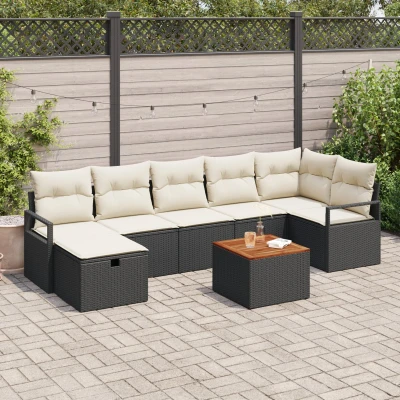 Afbeelding van vidaXL 8 Delige Tuin Sofa Set met Kussens Zwart Poly Rattan