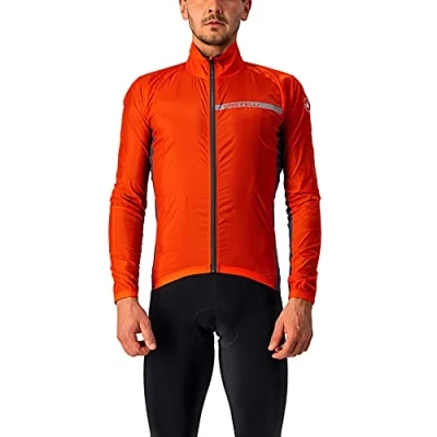 Afbeelding van Castelli Squadra Stretch herenjas, winddichte ritssluiting shell met hoge kraag voor racefietsen en grindfietsen, fietsen, Vurig Rood/Donkergrijs, S