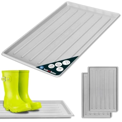 Afbeelding van KOTARBAU® Set van 2 schoenenafdruipbak, 45 x 30 cm, afdruipmat, schoenen, grijs, schoenmat, kunststof schoenenbak, schoenenplank, winter, schoenonderlegger, schoenenonderlegger, afdruipbak schoenen