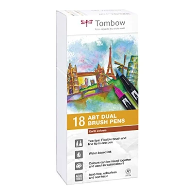 Afbeelding van Tombow ABT 18P 3 viltstift Dual Brush Pen met twee punten, 18 delige set, aardkleuren
