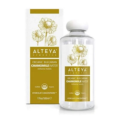 Afbeelding van Alteya Biologisch Kamillewater 500ml USDA gecertificeerd organisch bloemenwater, met stoom gedestilleerd uit verse Anthemis Nobilis bloemen Hydraterende, kalmerende en