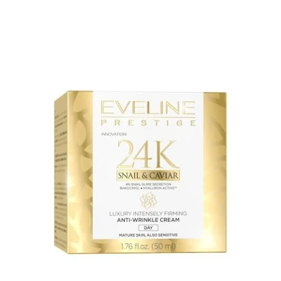 Afbeelding van Eveline, Gezichtscrème, EVELINE 24k Slak&amp;Kaviaar Anti Rimpel Crème Dag krem przeciwzmarszczkowy na dzień 50ml (50 ml, Dagcrème)