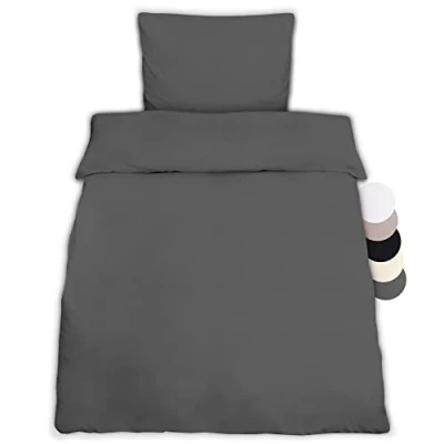 Afbeelding van Beautissu 2 delig dekbedovertrek 155 x 220 cm Renforcé Julie beddengoedset met kussensloop 80 katoenen beddengoed voor bed warm antraciet
