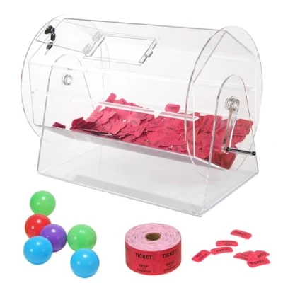 Afbeelding van VEVOR Lostrommel Glückskind 10.000 losse of 300 tombola ballen inhoud, professionele draaikooi met 2 sleutels, transparante loterijdraaischijf, losbox voor loterijspellen