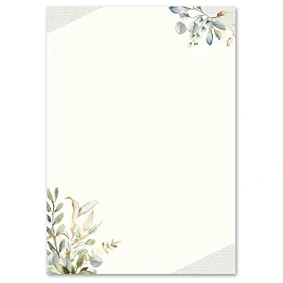 Afbeelding van 50 vellen motief briefpapier! Groene takken DIN A5 Bloemen &amp; Bloemblaadjes
