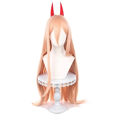 Afbeelding van HIROAKIYA Power Wig, Chainsaw Man Cosplay Wig with Clip Horns Cap, Length approx.85cm