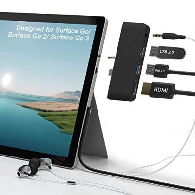 Afbeelding van Surface Go 3 dockingstation, 4 in 1 Microsoft accessoires met 4K HDMI + USB 3.0 poort hub 3,5 mm audio adapter, adapter voor 3/Go 2/Go