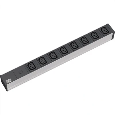 Afbeelding van Bachmann 333.408 19 inch Stekkerdoos voor patchkast 1 HE Apparaatcontactdoos C13 10A Zwart, Aluminium zilver