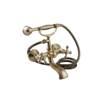 Afbeelding van Aquadesign Marseille klassieke opbouw badkraan met sterknoppen Brons inclusief handdouche