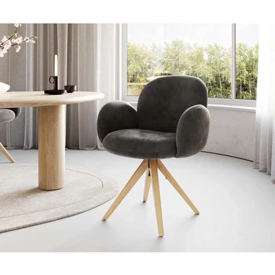 Afbeelding van DELIFE Draaistoel Nube Flex met armleuning antraciet vintage houten frame hoekig natuur pocketveer kern 180 draaibaar