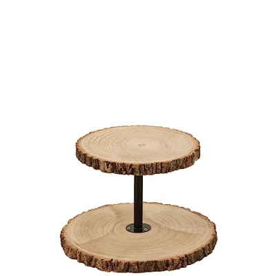 Afbeelding van J Line Plateau 2 Niveaus Rond Paulowniahout Naturel Majorr