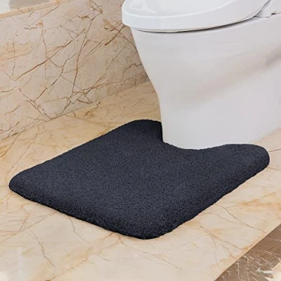 Afbeelding van VANZAVANZU Zachte wc mat met uitsparing, antislip, toiletmat van dikke en pluizige microvezel, 50 x 60 cm (zwart)