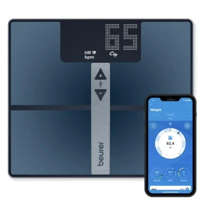 Afbeelding van Beurer BF 980 WIFI Personenweegschaal Bluetooth® Uitgebreide lichaamsanalyse BMI/BMR/AMR Hartslagmeting 35 x 30 cm XXL verlicht display Tot 180 kg 8 Gebruikers + herkenning HealthManager Pro app Incl. USB C kabel 5 Jaar garantie
