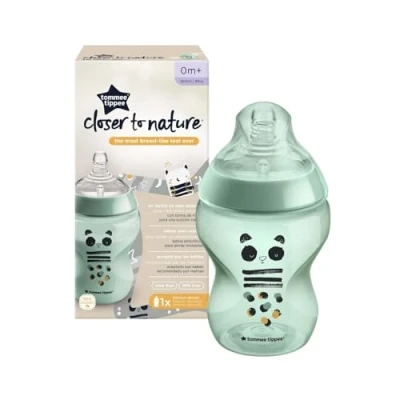 Afbeelding van Tommee Tippee Closer to Nature Babyfles, natuurlijk gevormde drinkzuiger met anti koliek ventiel, 260 ml, set van 1, pip panda (kleur en design kan variëren)
