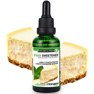 Afbeelding van ALPHAPOWER FOOD® Stevia Flavour Drops,Vegan, flüssig liquid 1x50ml Aroma Käsekuchen, Lebensmittel flavor Konzentrat &amp; Geschmackstropfen Flave Tropfen ohne Zucker, Flavdrops zum Essen Backen