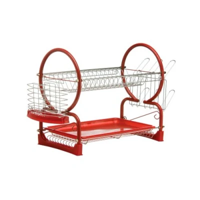 Afbeelding van Premier Housewares Afdruiprek met 2 lagen/afdruiprek/gootsteen afdruiprek/afneembaar dienblad/bestek/bekerhouder rood