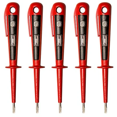 Afbeelding van H+H gereedschap 5 x 45300 Europester/Spanntester/Fasetester tot 250V GS getest volgens VDE 0680 Made in Germany, rood/zwart Rond 150 mm