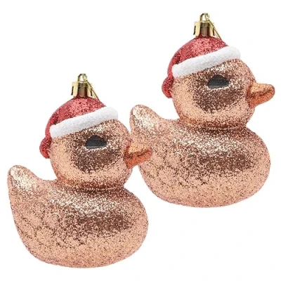 Afbeelding van Christmas Concepts® Pak van 2 110mm (4,3&quot;) Roségouden glinsterende feestelijke eendenballen Kerstboomversieringen