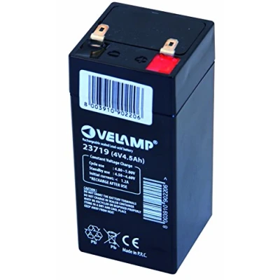 Afbeelding van VELAMP 23719 Oplaadbare accu voor lood, Faston F1, 4 V, 4,5 Ah, zwart