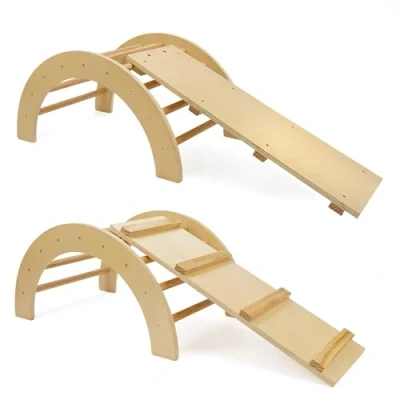 Afbeelding van 509 Crew Zoo 2 in 1 klimboog met glijbaan/klimplankset, indoor en outdoor speelhal, Montessori klimrek, kleur: natuur