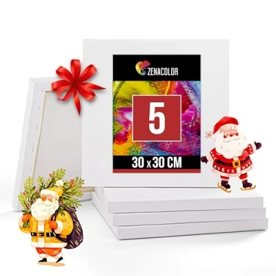 Afbeelding van Zenacolor Canvasschilderij 30x30 Set van 5 ingelijst Schilderdoek Wit canvas, blanco, 100 procent katoen voor acryl, olie, gouacheschilderij