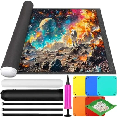 Afbeelding van ZQEJEFD Puzzelmat, Puzzelrolmat voor 1000 1500 2000 3000 Puzzelstukjes, Draagbare Puzzelrolopslagmat, Het Opbergen van Puzzels,