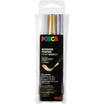 Afbeelding van Posca stiften set PCF350 wit/zilver/goud