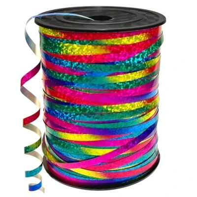 Afbeelding van XIKAYA 450 meter cadeaulint 5 mm lint regenboog glanzend kleurrijk glitter ballonlint voor kerstdecoratie, ballonsluitingen, geschenkverpakking, bruiloftsdecoratie