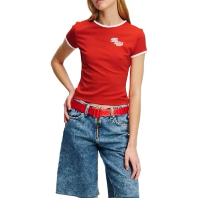 Afbeelding van Karl Lagerfeld Jeans CAP Sleeve Tshirt basic, Dames, Maat: Small, Poinciana
