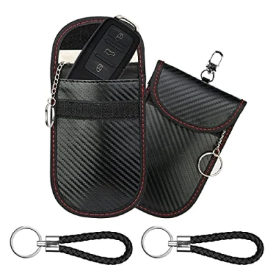Afbeelding van 2 Stuks Faraday Pouch voor autosleutels Zwart, Sleutelhanger met RFID blokker, blokkerende sleutelhanger, Draagbare Signaal Blocker Autosleutel Case Kooi Keyless Entry