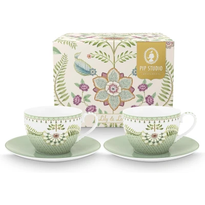 Afbeelding van Pip Studio Lily &amp; Lotus Light Green Kop en schotel set van twee Groen Porselein
